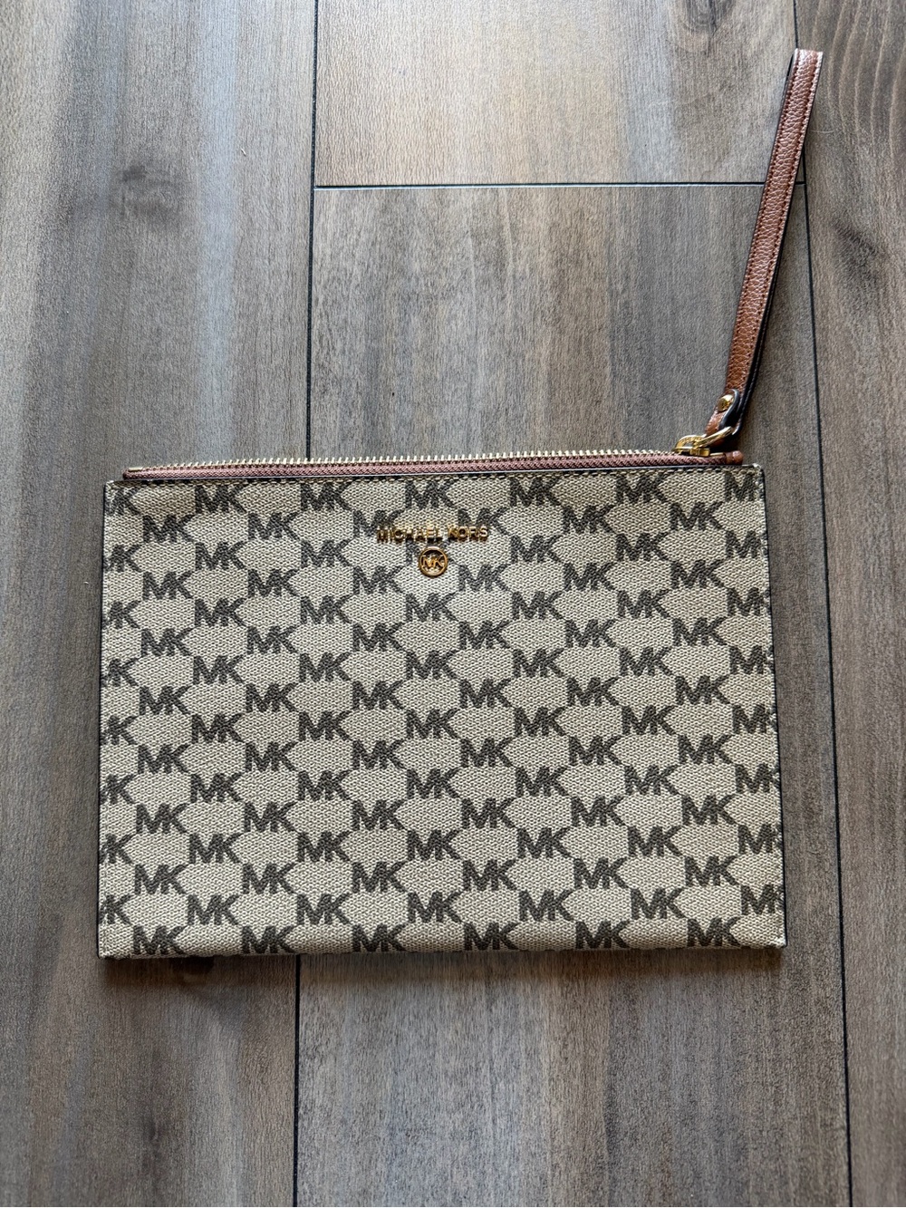 Michael Kors Beige and Brown Zip Wristlet